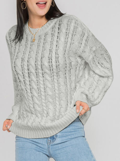 Openwork Round Sleeve Cable-Knit Sweater - Charming Charlie