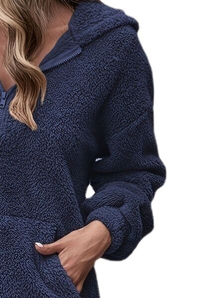Half Zip Dropped Shoulder Oversized Hoodie - Charming Charlie