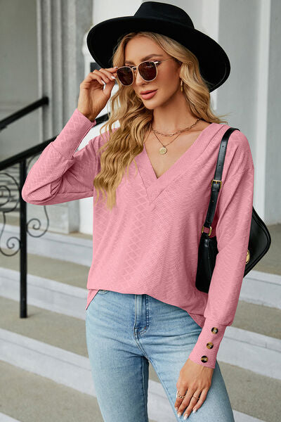 V-Neck Lantern Sleeve T-Shirt - Charming Charlie