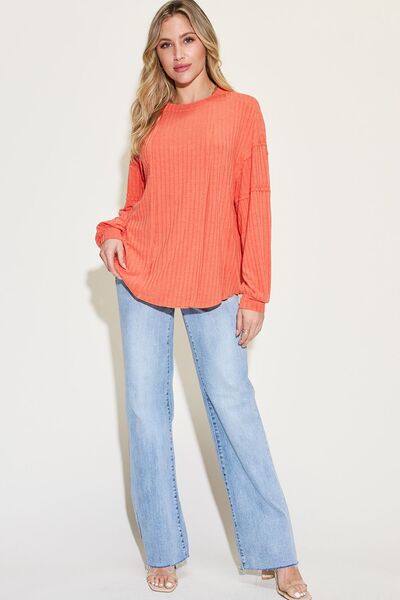 Basic Bae Full Size Ribbed Round Neck Long Sleeve T-Shirt - Charming Charlie