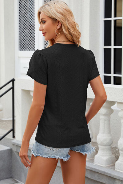 Eyelet V-Neck Petal Sleeve T-Shirt - Charming Charlie