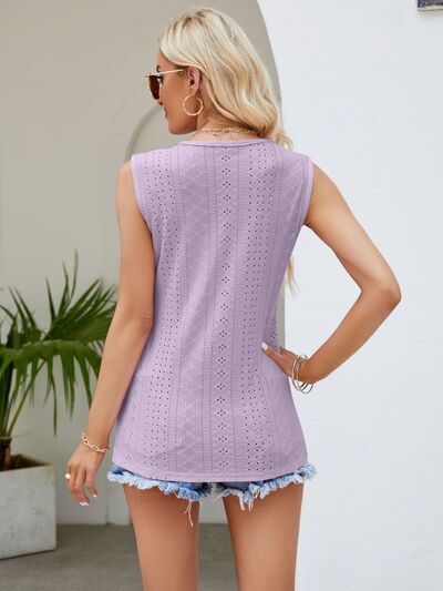 Eyelet Lace Detail V-Neck Tank - Charming Charlie