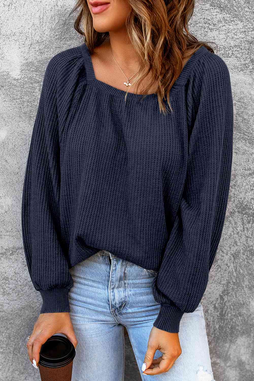 Square Neck Waffle-Knit Top - Charming Charlie