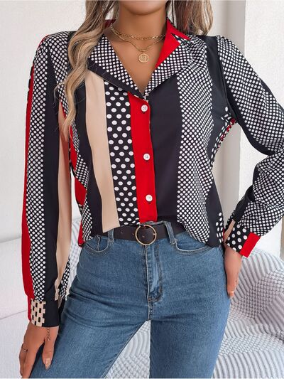 Polka Dot Contrast Long Sleeve Shirt - Charming Charlie
