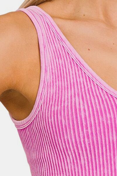 Zenana Washed Ribbed Cropped Tank - Charming Charlie