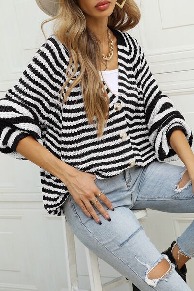 Striped Button Up Long Sleeve Cardigan - Charming Charlie