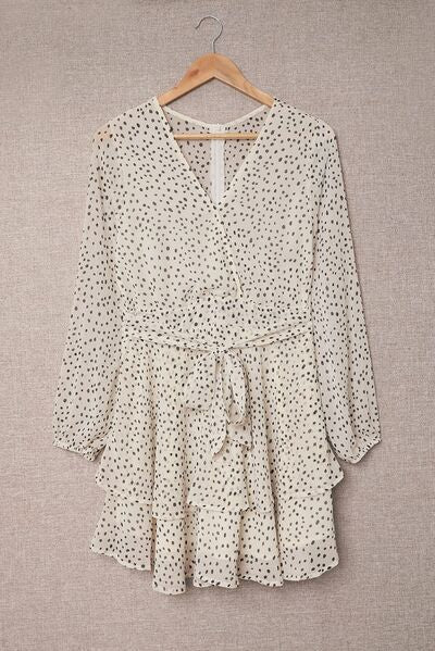Tied Polka Dot Balloon Sleeve Layered Dress - Charming Charlie