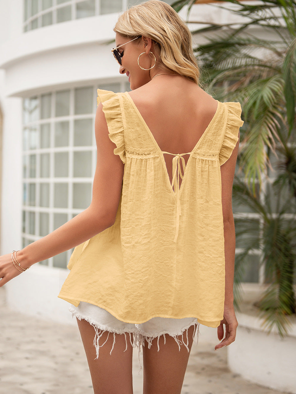 Tie Back V-Neck Ruffled Blouse - Charming Charlie
