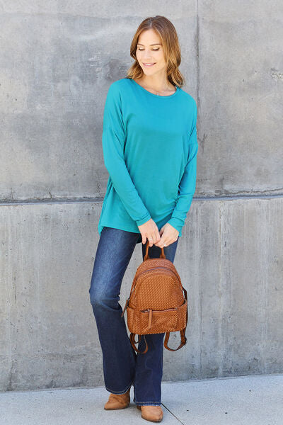 Basic Bae Full Size Round Neck Dropped Shoulder T-Shirt - Charming Charlie