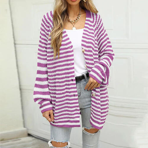 Striped Button Down Long Sleeve Cardigan - Charming Charlie