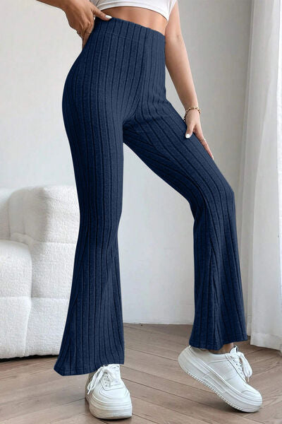 Basic Bae Full Size Ribbed High Waist Flare Pants - Charming Charlie