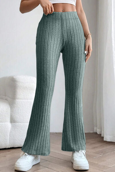 Basic Bae Full Size Ribbed High Waist Flare Pants - Charming Charlie