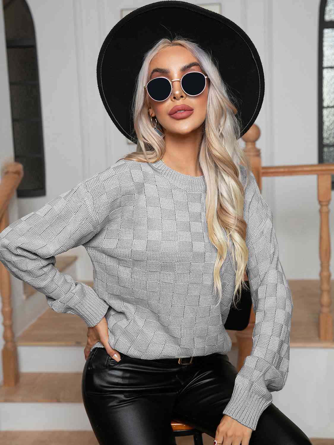 Round Neck Drop Shoulder Sweater - Charming Charlie