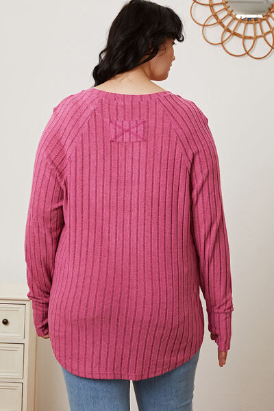 Basic Bae Full Size Ribbed Thumbhole Sleeve T-Shirt - Charming Charlie