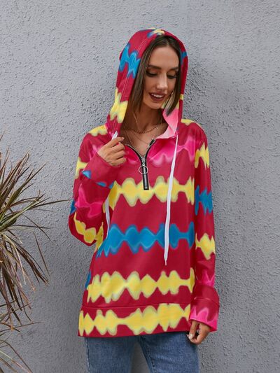 Contrast Quarter Zip Dropped Shoulder Hoodie - Charming Charlie