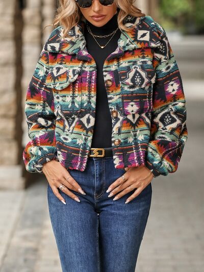 Geometric Dropped Shoulder Balloon Sleeve Outerwear - Charming Charlie
