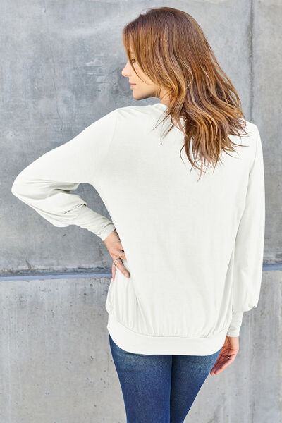 Basic Bae Full Size V-Neck Lantern Sleeve Blouse - Charming Charlie