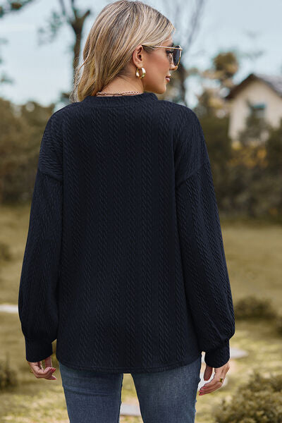 Textured V-Neck Dropped Shoulder T-Shirt - Charming Charlie