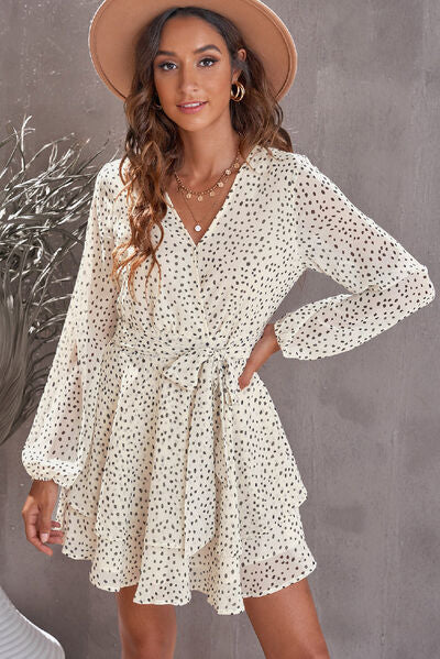 Tied Polka Dot Balloon Sleeve Layered Dress - Charming Charlie