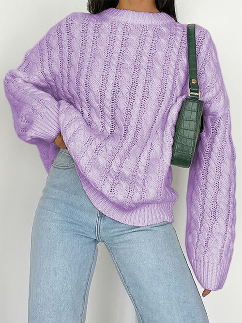 Openwork Round Sleeve Cable-Knit Sweater - Charming Charlie