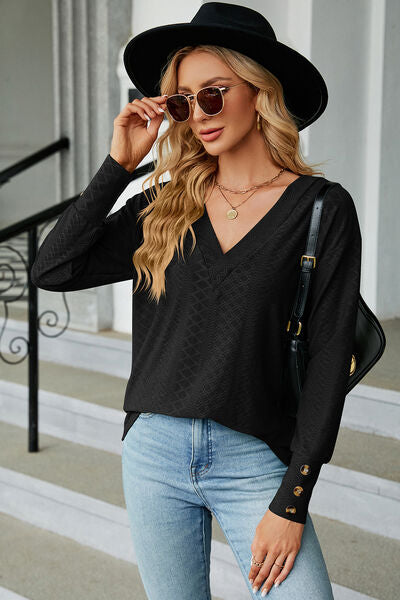 V-Neck Lantern Sleeve T-Shirt - Charming Charlie