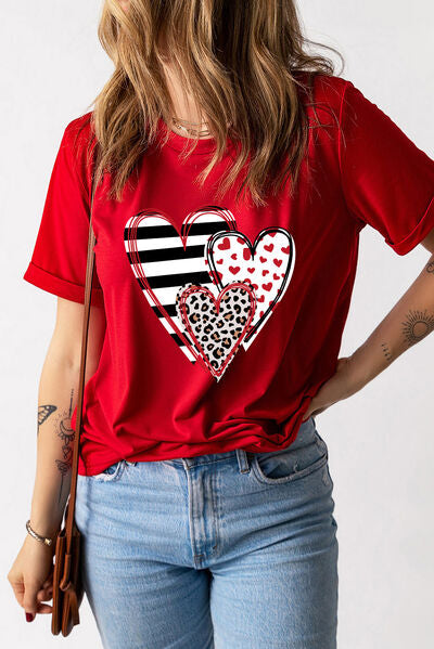 Heart Round Neck Short Sleeve T-Shirt - Charming Charlie