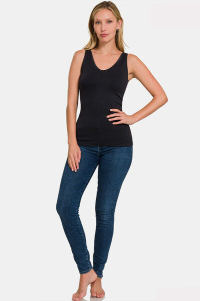 Zenana Round Neck Wide Strap Tank - Charming Charlie