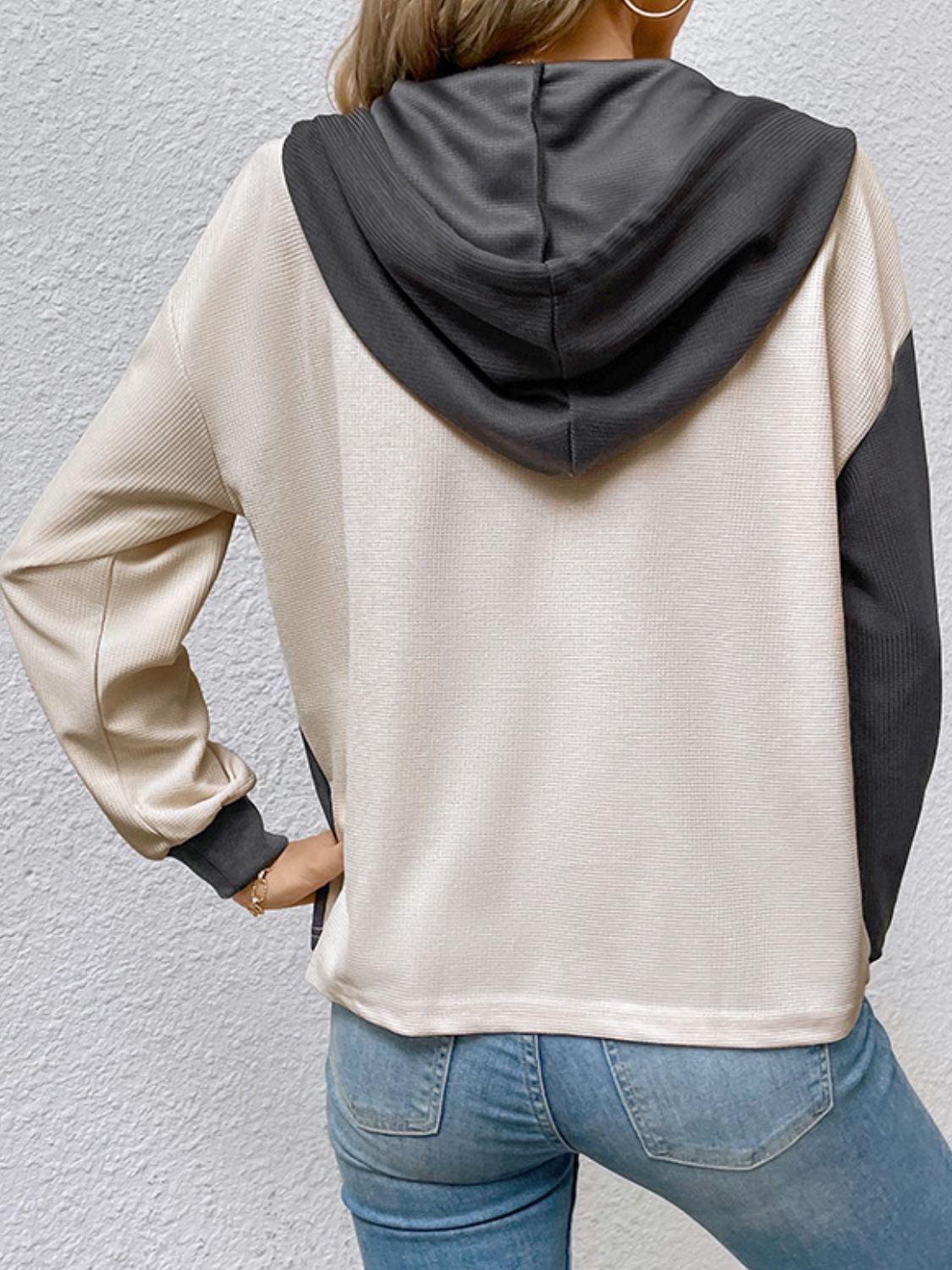 Contrast Color Button-Up Raglan Sleeve Hoodie - Charming Charlie