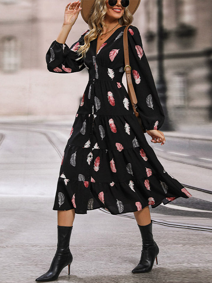Printed V-Neck Slit Dress - Charming Charlie