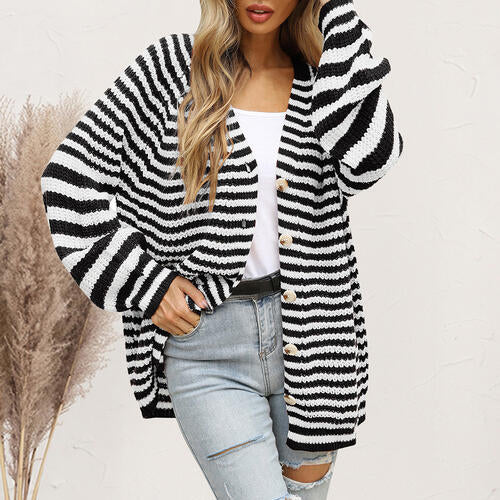 Striped Button Down Long Sleeve Cardigan - Charming Charlie