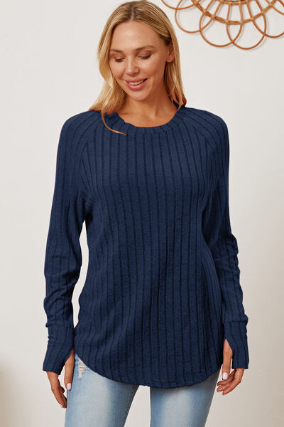 Basic Bae Full Size Ribbed Thumbhole Sleeve T-Shirt - Charming Charlie