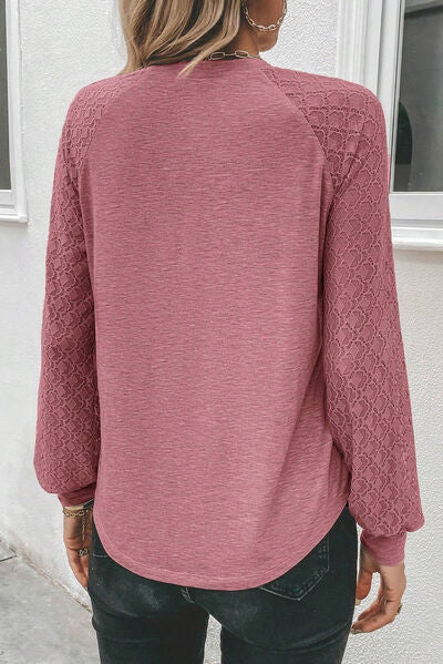 Heathered Round Neck Long Sleeve T-Shirt - Charming Charlie