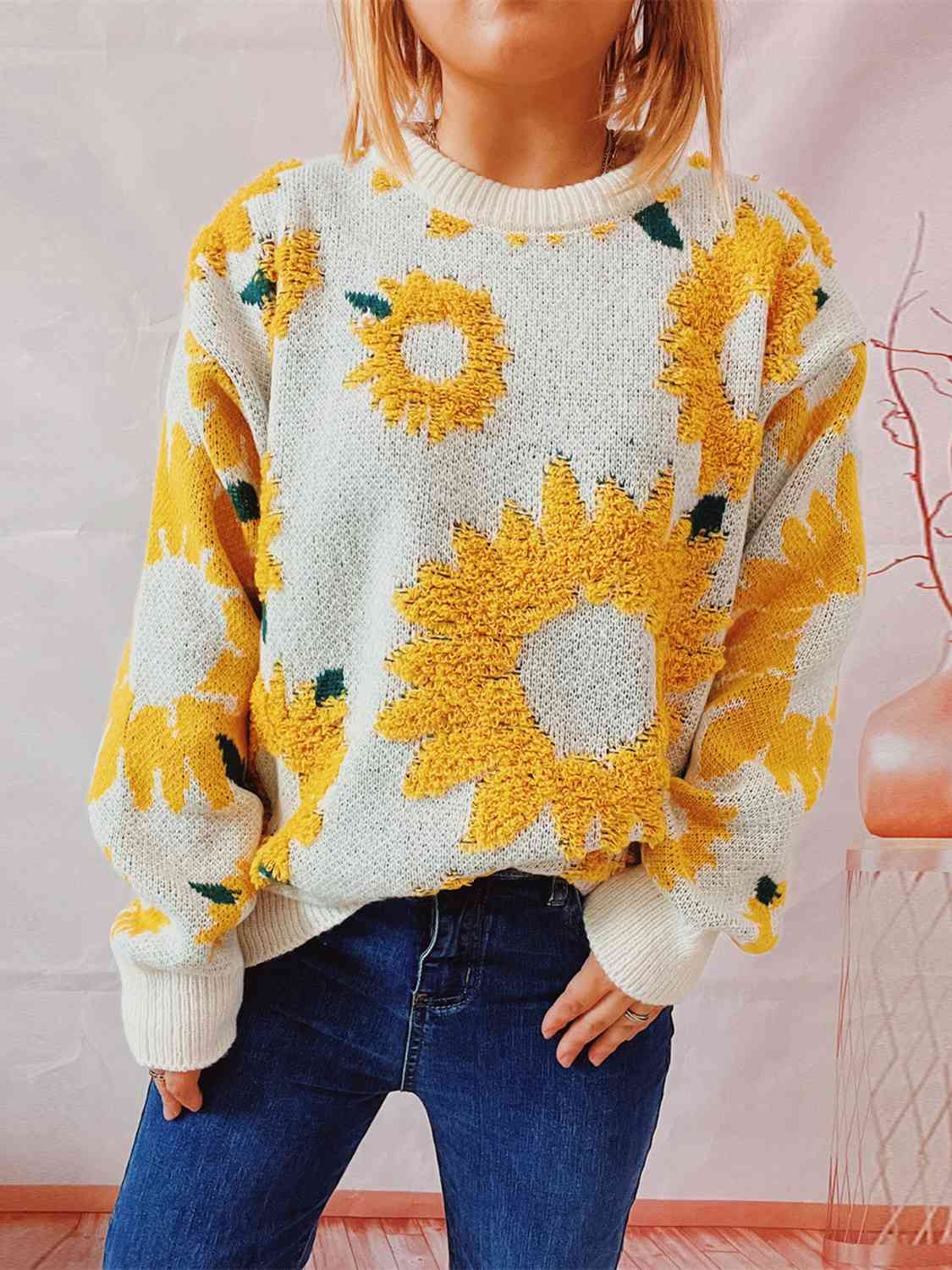 Sunflower Dropped Shoulder Long Sleeve Sweater - Charming Charlie