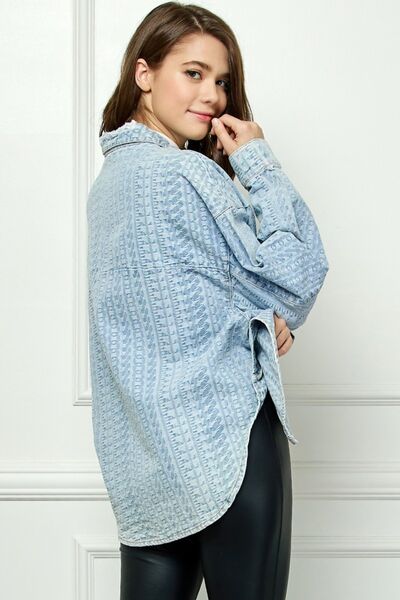 Veveret Button Up Dropped Shoulder Denim Top - Charming Charlie