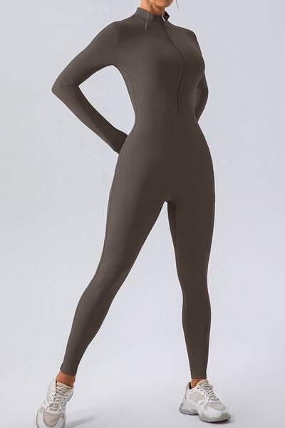 Half Zip Mock Neck Active Jumpsuit - Charming Charlie