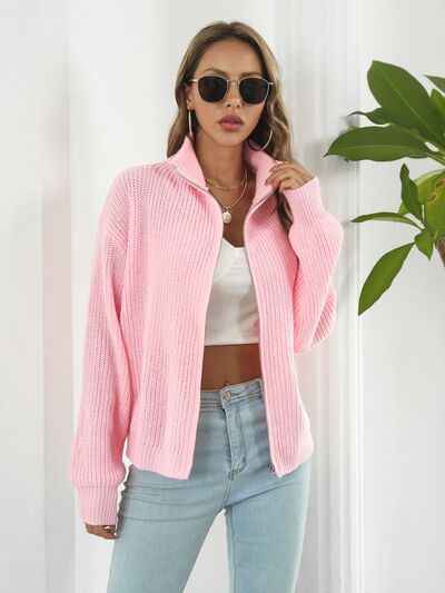 Turtleneck Zip Up Long Sleeve Knit Top - Charming Charlie