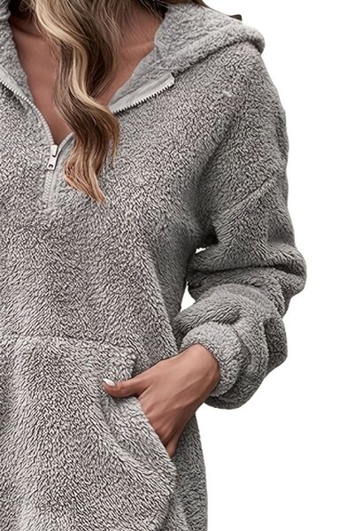 Half Zip Dropped Shoulder Oversized Hoodie - Charming Charlie
