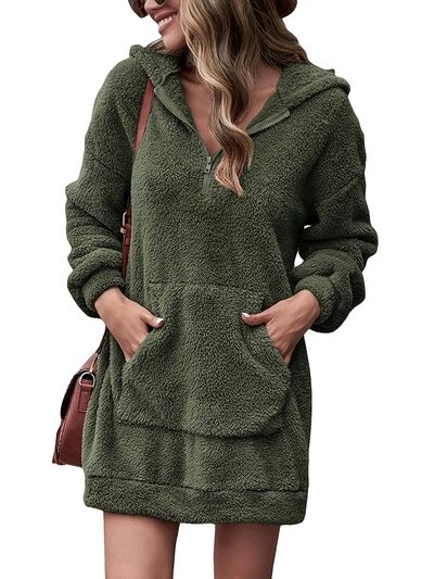 Half Zip Dropped Shoulder Oversized Hoodie - Charming Charlie