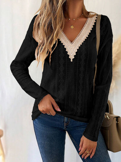 Eyelet V-Neck Dropped Shoulder T-Shirt - Charming Charlie