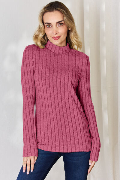 Basic Bae Full Size Ribbed Mock Neck Long Sleeve T-Shirt - Charming Charlie