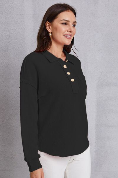 Quarter Button Dropped Shoulder Sweatshirt - Charming Charlie