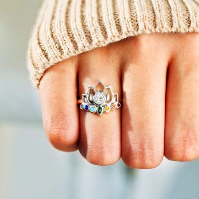 925 Sterling Silver Inlaid Zircon Lotus Shape Ring - Charming Charlie