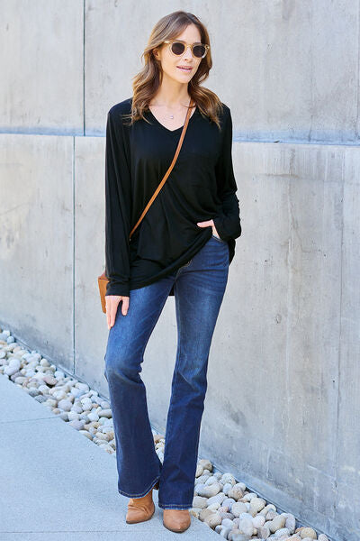 Basic Bae Full Size V-Neck Long Sleeve Top - Charming Charlie