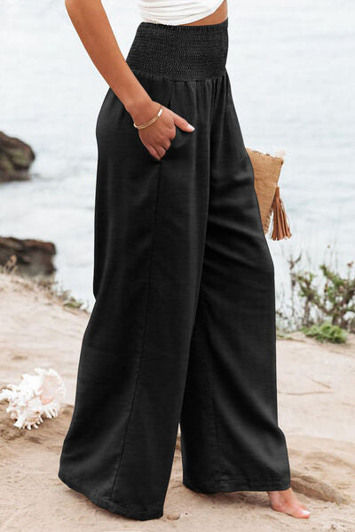 Plus Size Smocked High Waist Wide Leg Pants - Charming Charlie
