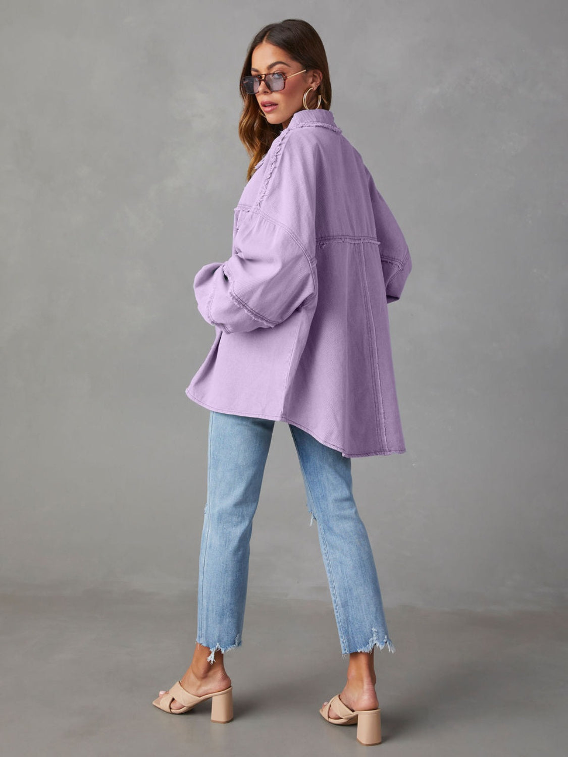 Dropped Shoulder Raw Hem Jacket - Charming Charlie