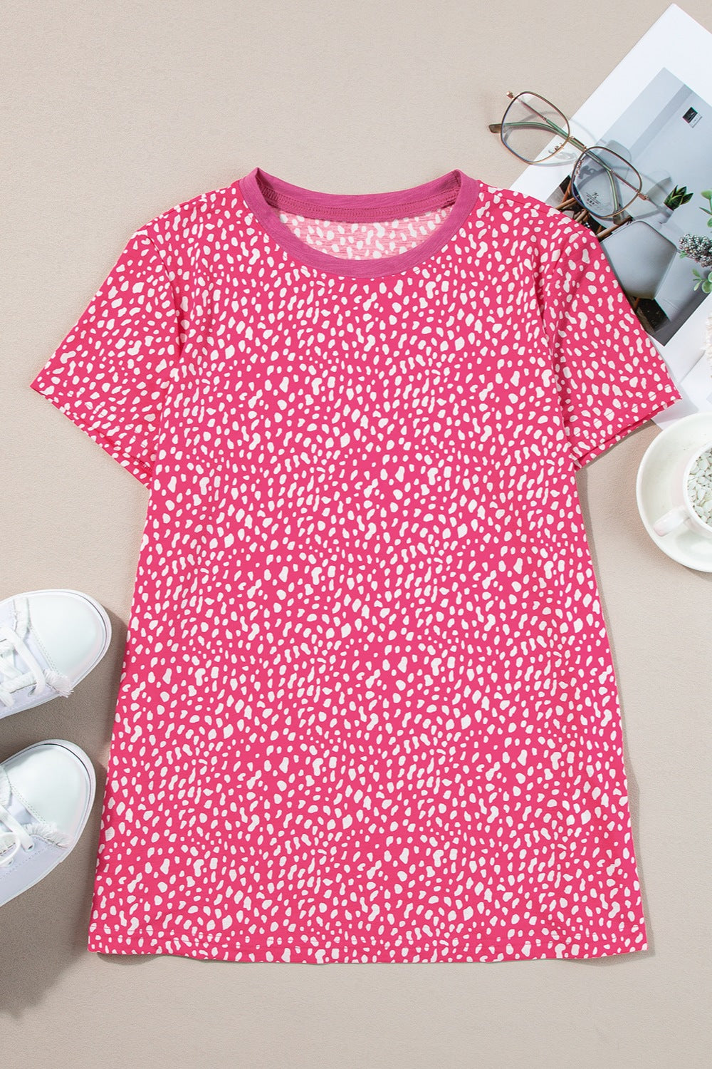 Animal Print Round Neck Short Sleeve T-Shirt - Charming Charlie