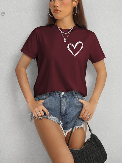 Heart Round Neck Short Sleeve T-Shirt - Charming Charlie