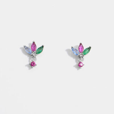 Inlaid Zircon 925 Sterling Silver Geometric Stud Earrings - Charming Charlie