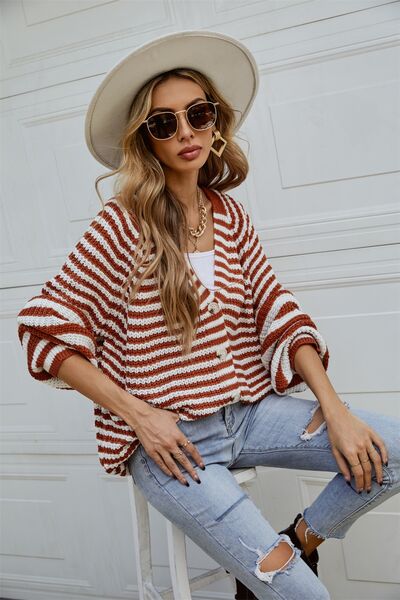 Striped Button Up Long Sleeve Cardigan - Charming Charlie