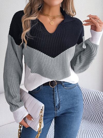 Color Block Dropped Shoulder Sweater - Charming Charlie